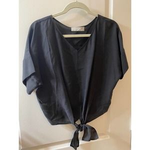 Everlane Women's 4 Cupro Tie-Front Top Textured Coal